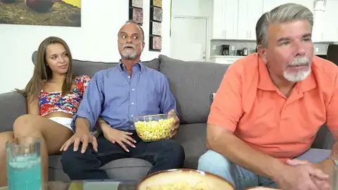 Teenage taunts astonished father's mate by rubbin' his manmeat