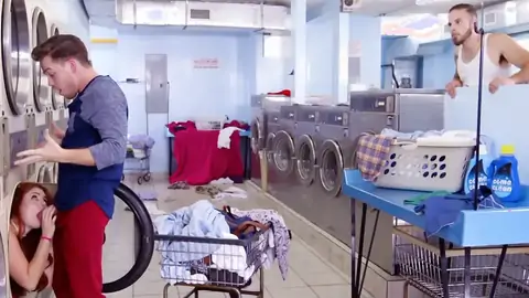 Ginger-haired is providing a bj at the laundromat