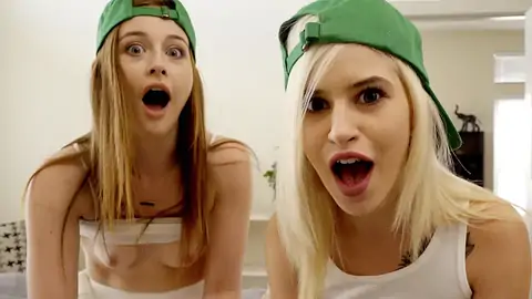 two blonde teens are having an FFM trio-way