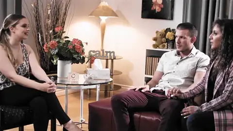 A psychologist is boning the husband of a dark-skinned-haired