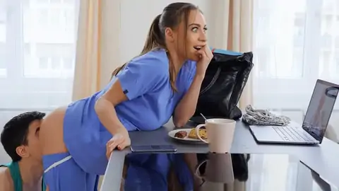 Whorish nurse gets her meaty innate mounds groped by her bf