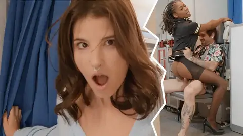 Dark-Haired is surprised, but stewardess happy to drilled