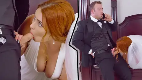 Cuckold groom's buddy pokes bride in wedding dress
