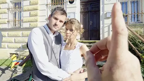 Bride finishes off by a stranger's hard ravage with booty-boink finger-kittling