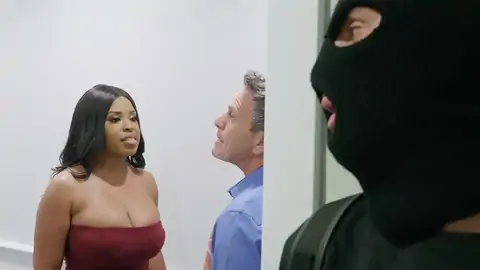 Burglar ends up porking a enormous-chested dark-hued with phat bobos