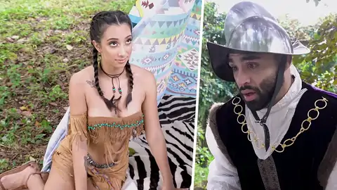 Outdoors plumb-out for a woman cosplaying as an Indian