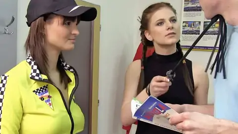 Teen whips him while he pulverizes ginger-haired at the driving school