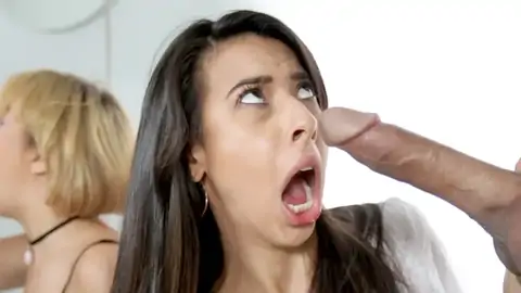 Dark-hued-haired and a light-haired are sharing stiff-ons in a 4-way