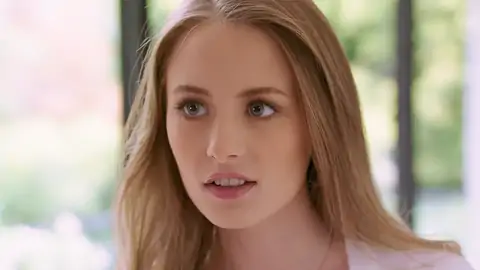 Thankful platinum-ash-blonde stunner is on her knees for a facial cumshot