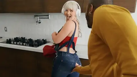 BIG BLACK COCK is boning bodacious platinum-ash-ash-blonde bi-curious-atch in the kitchen